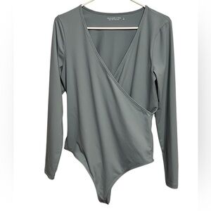 Abercrombie & Fitch soft AF light blue long sleeve v-neck wrap bodysuit